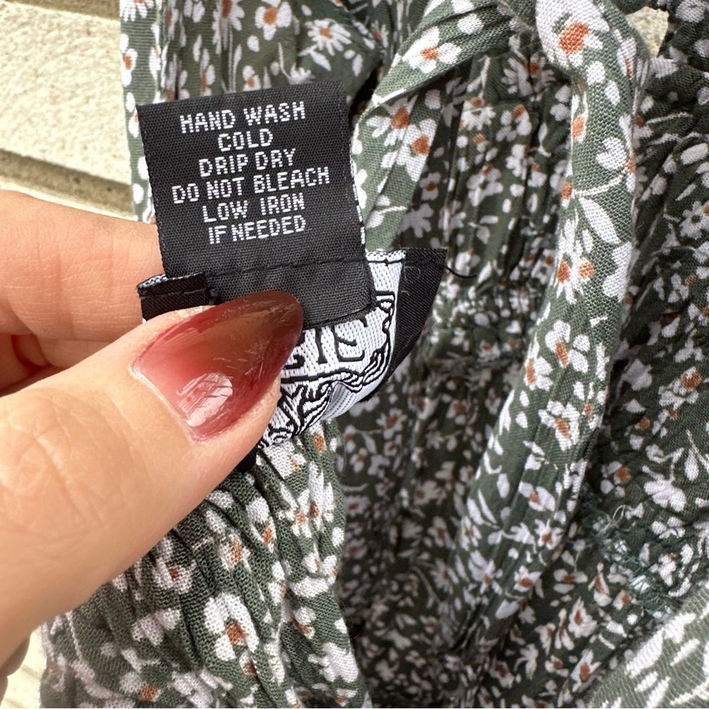 Angie Green Floral Tie Back High Low Boho Cottagecore Mini Dress L Prairie - Picture 11 of 11